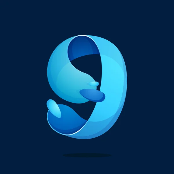 Αριθμός εννέα λογότυπο με θαλάσσια κύματα και σταγόνες. — Διανυσματικό Αρχείο