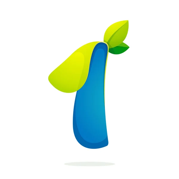Logotipo número um com folhas verdes . — Vetor de Stock