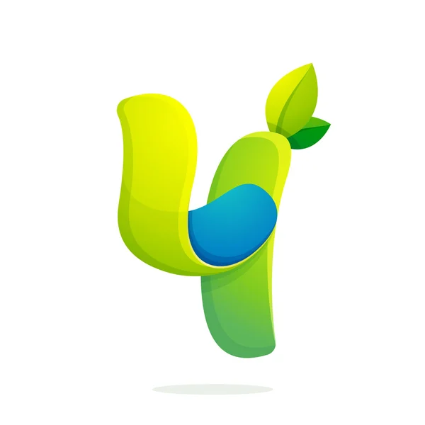 緑の葉と 4 番ロゴ. — ストックベクタ