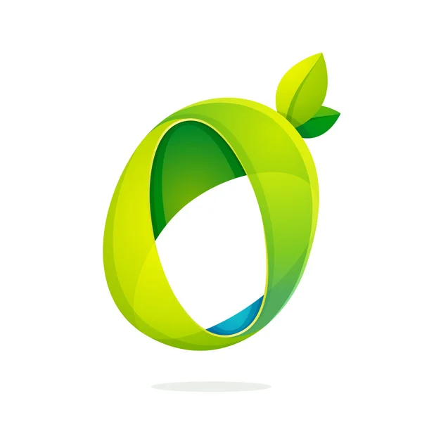 Zahl Null Logo mit grünen Blättern. — Stockvektor
