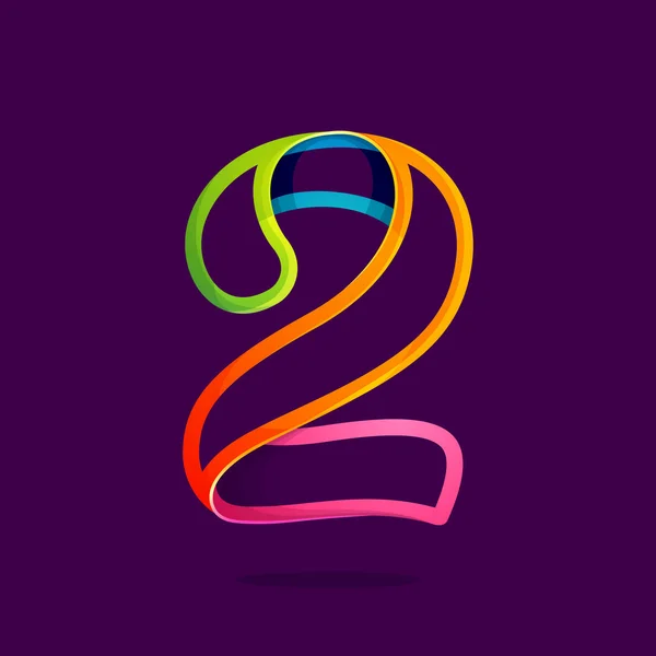 Numero due logo in divertente colorato stile linea al neon . — Vettoriale Stock