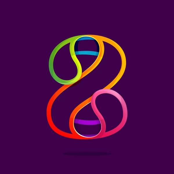 Numero otto logo in divertente colorato stile linea al neon . — Vettoriale Stock