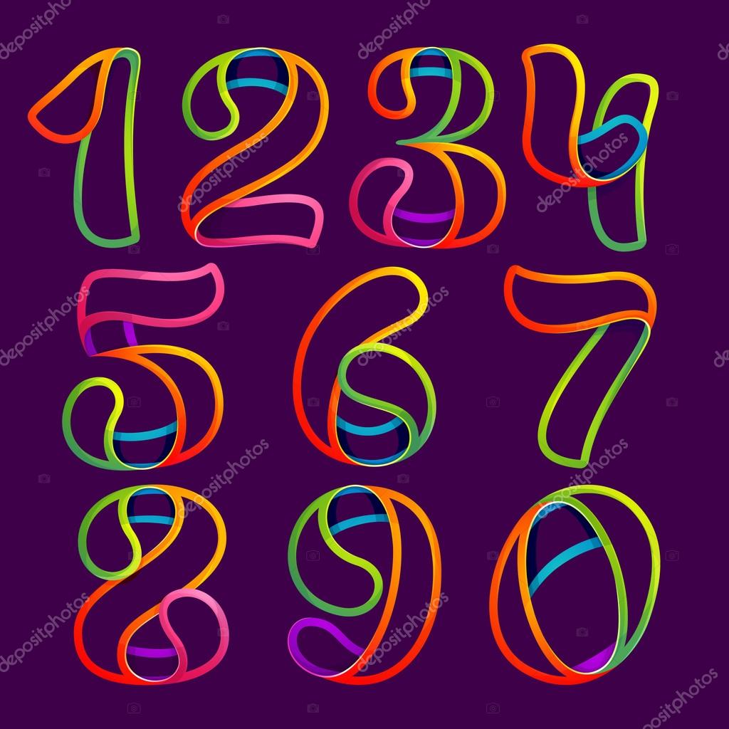 数字が面白いカラフルなネオンの線のスタイルでロゴを設定 ストックベクター C Kaer Dstock