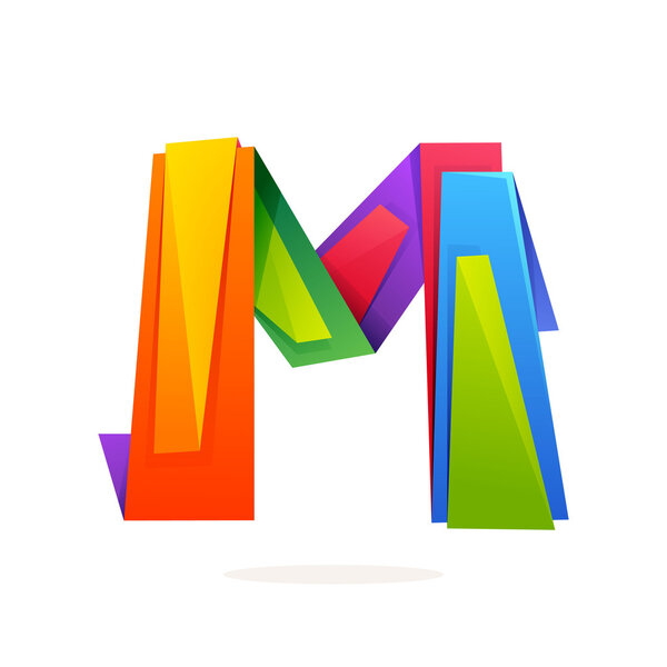 Letter M logo in low poly style.