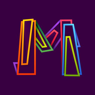 Renkli neon çizgilerden oluşan M harfi logosu.