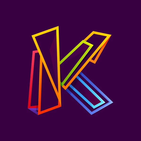 Logo litery K utworzone przez kolorowe neonowe linie. — Wektor stockowy