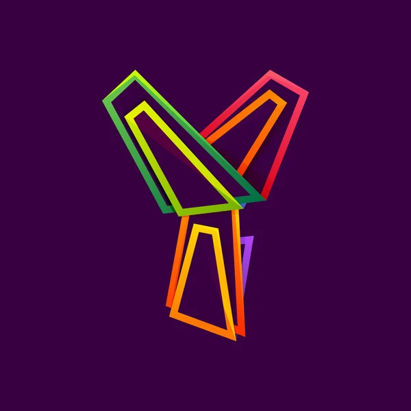 Letra Y logo formado por líneas de neón de colores . — Vector de stock