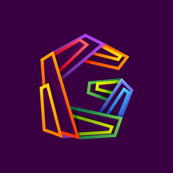 Logo písmeno G vytvořené barevnou neonové přímkami. — Stockový vektor