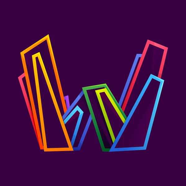 Letter W logo formed by colorful neon lines. — Stock Vector