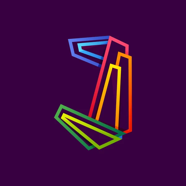 Letter J logo formed by colorful neon lines. — Stock Vector