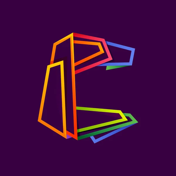 Letter C logo formed by colorful neon lines. — Stock Vector