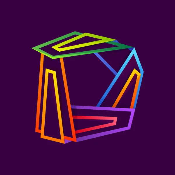 Logo-ul literei D format din linii colorate de neon . — Vector de stoc