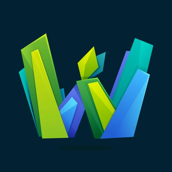 Logo litery w w stylu Low Poly z zielonymi liśćmi. — Wektor stockowy