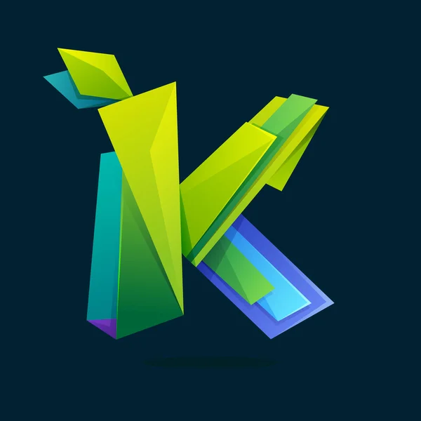 Letter K logo in low poly style with green leaves. — Stock Vector