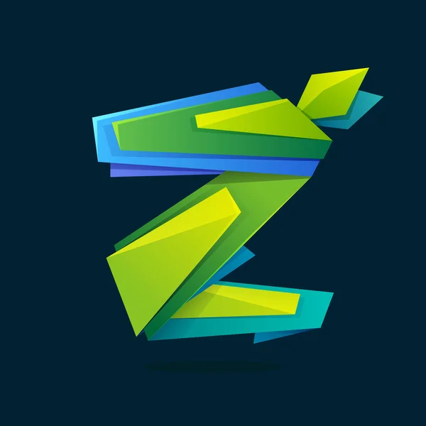 Letra Z logo en estilo polivinílico bajo con hojas verdes . — Vector de stock