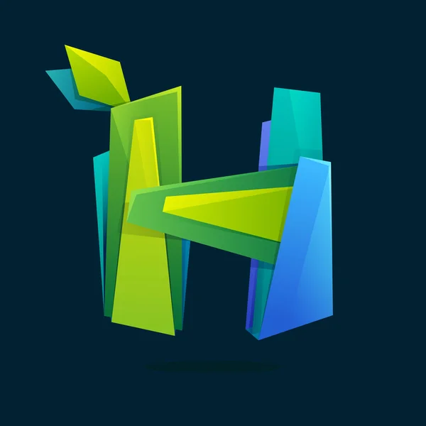 Buchstabe h Logo im Low-Poly-Stil mit grünen Blättern. — Stockvektor