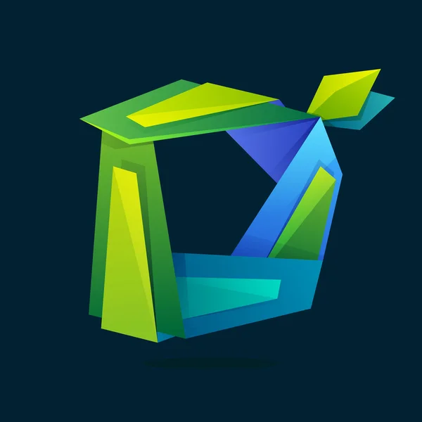 Logo litery D w stylu Low Poly z zielonymi liśćmi. — Wektor stockowy