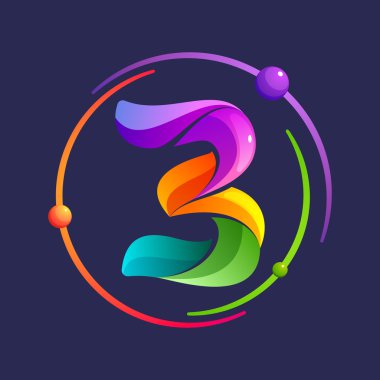 Üç numaralı logosu atomları ile yörünge.