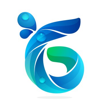 Number six logo with water waves and drops.