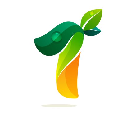 Yeşil yaprakları ve su dalgaları ile bir logo. 