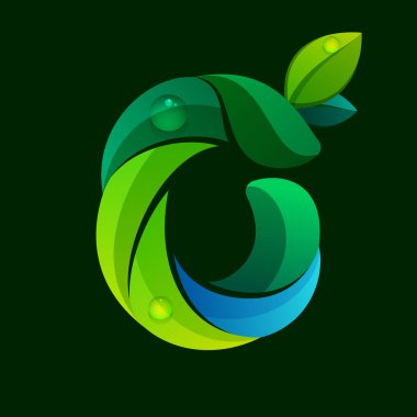 Yeşil yaprakları ve su dalgaları ile sıfır logo numara. 