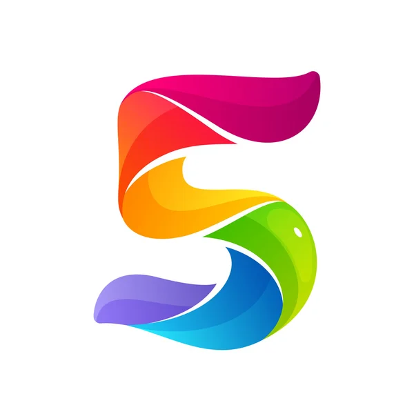 Number five logo formed by colorful twisted lines. — Stock Vector