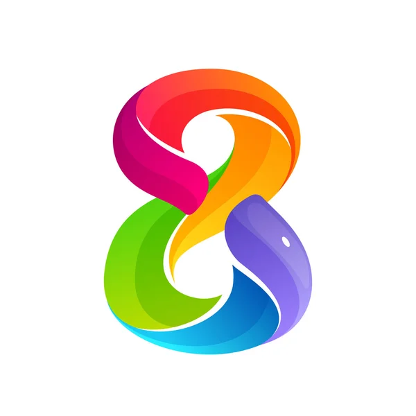 Number eight logo formed by colorful twisted lines. — Stock Vector