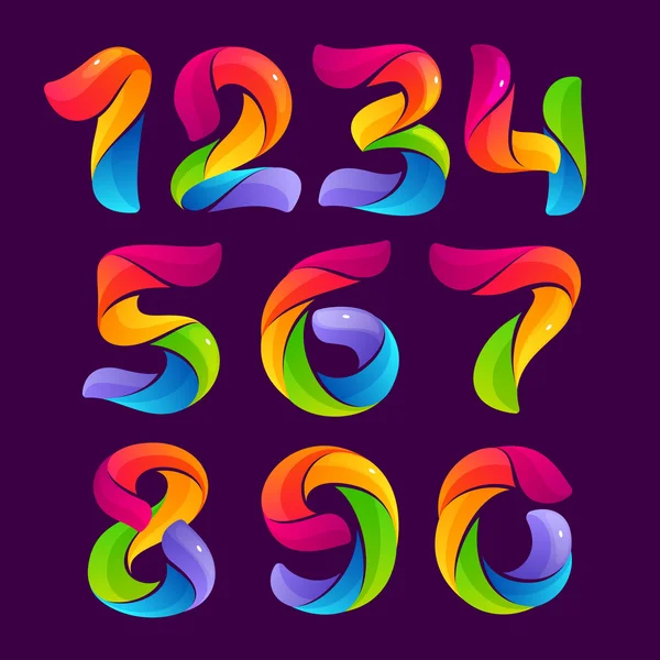 Numbers set logos formed by colorful twisted lines. — Stock Vector