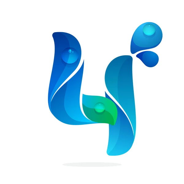 Логотип номер чотири з хвилями води і краплями . — стоковий вектор