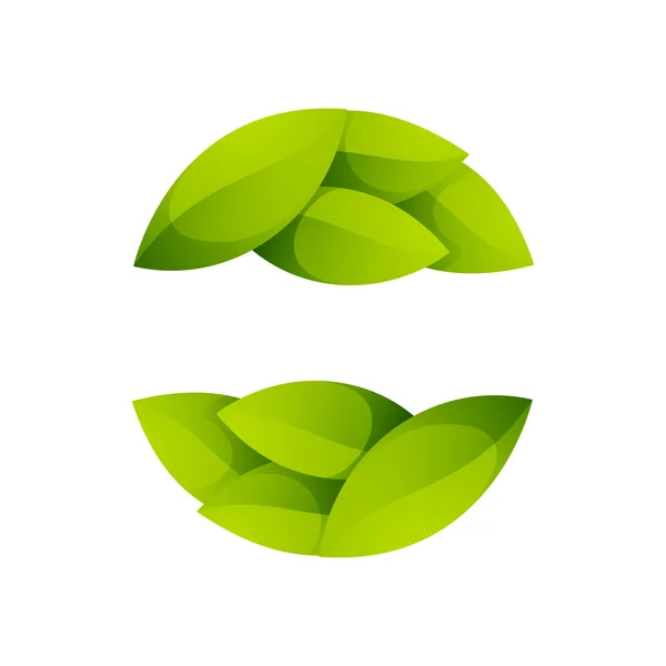 緑の葉のアイコン。生態学の球のロゴ. — ストックベクタ