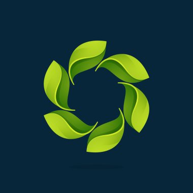 Bir girdap daire logo yeşil yaprakları.