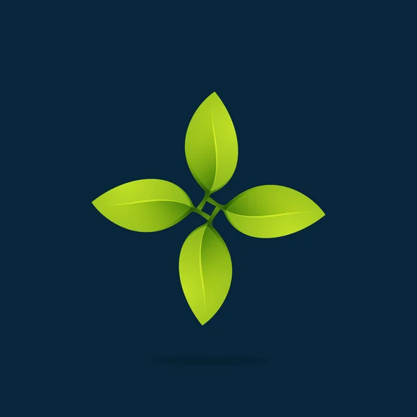 Groene bladeren in een werveling star-logo. — Stockvector