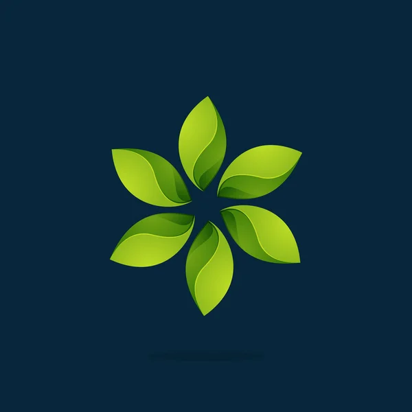 Green leaves in a swirl star logo. — Stock Vector