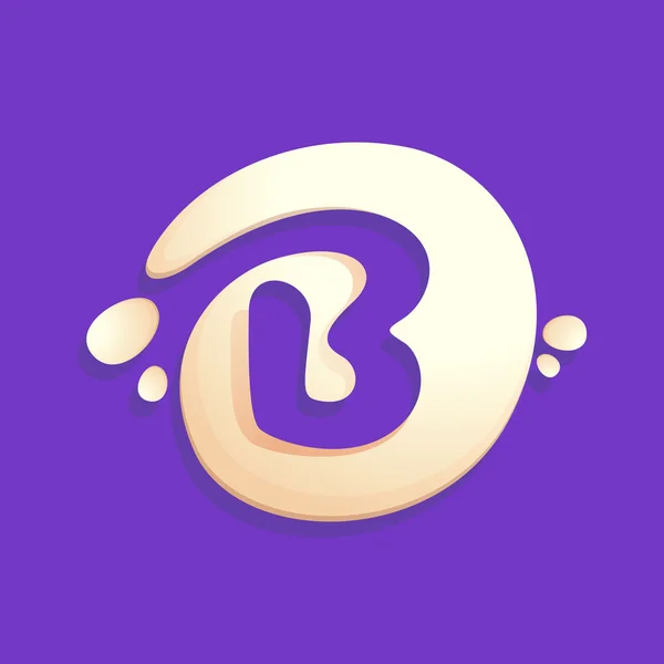 Γράμμα B λογότυπο στο γάλα, γιαούρτι ή κρέμα πιτσιλίσματα. — Διανυσματικό Αρχείο