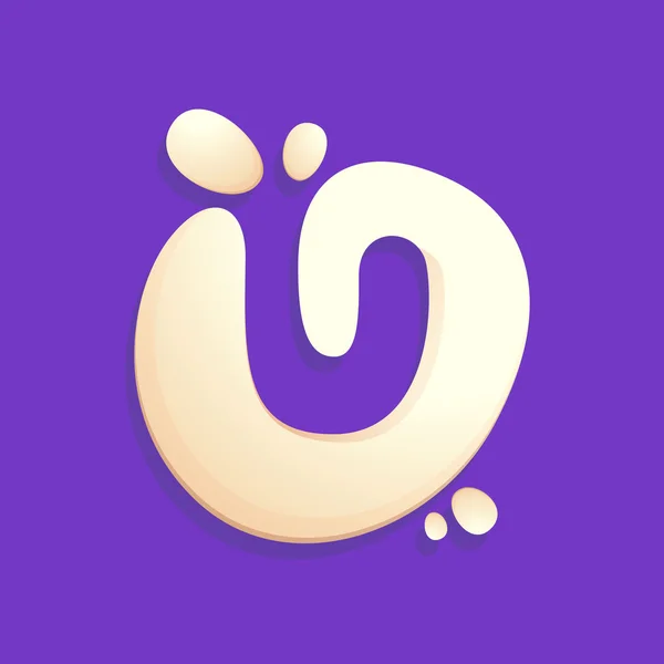 Logo písmeno U v mléce, jogurtu nebo smetanové dlaze. — Stockový vektor