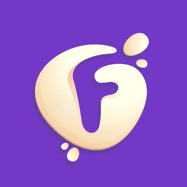 Süt, yoğurt veya krema sıçramalarında F harfi logosu. — Stok Vektör
