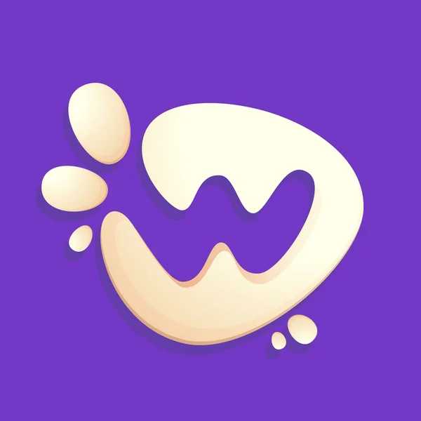 Logo písmeno W v mléce, jogurtu nebo smetanové dlaze. — Stockový vektor