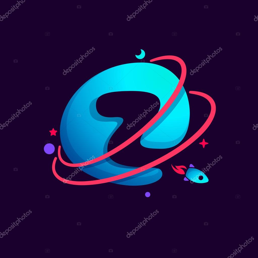 Letter Z logo with planet, rocket and orbits lines. Bright vector design for science, biology, physics, chemistry company.