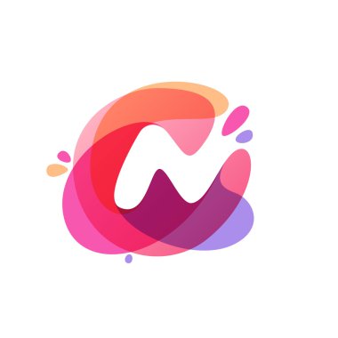 N harfi logo renkli suluboya splash arka plan. 