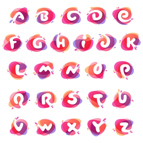 Alphabet-Logos auf buntem Aquarell-Spritzhintergrund. — Stockvektor