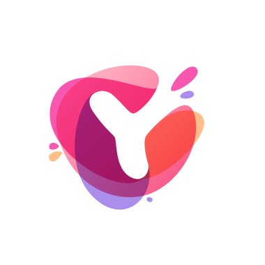Letter Y logo at colorful watercolor splash background. 