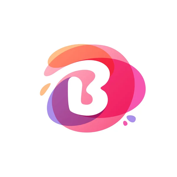 Letter B logo at colorful watercolor splash background. — Stock Vector