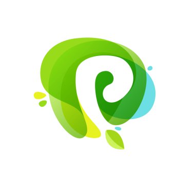 P harfi logo yeşil suluboya splash arka plan.