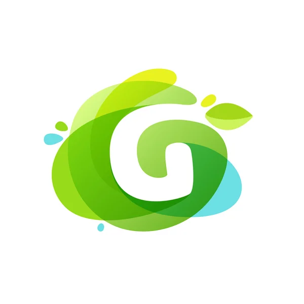 Bokstaven G logotyp på gröna akvarell splash bakgrund. — Stock vektor