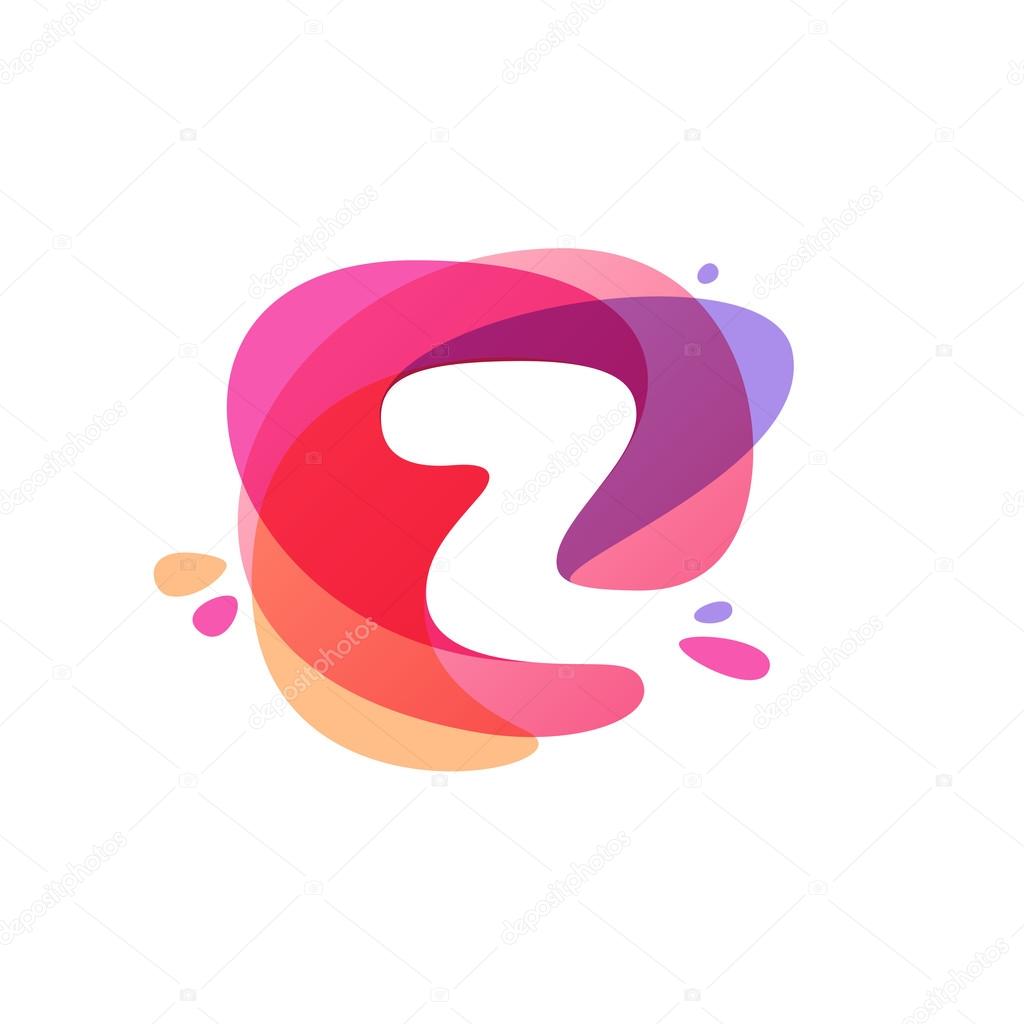 Letter Z logo at colorful watercolor splash background. 