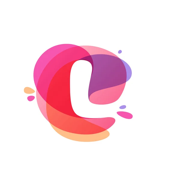 Embleem van de letter L bij kleurrijke aquarel splash achtergrond. — Stockvector