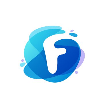 Mavi su sıçramaarka planda Mektup F logosu.