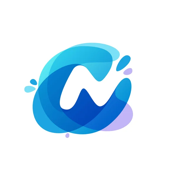 Letter N logo at blue water splash background. — Stock Vector
