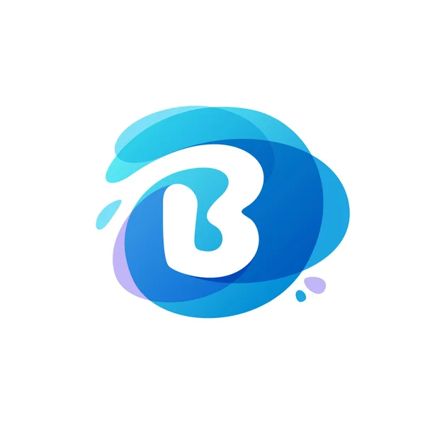 字母 B 徽标在蓝色水飞溅背景. — 图库矢量图片