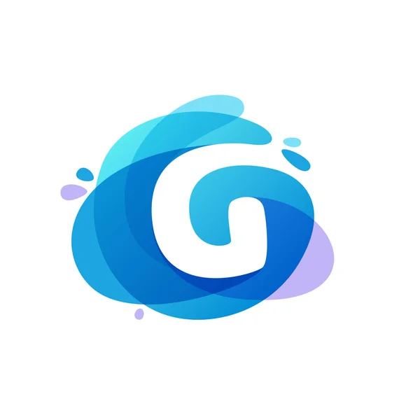Bokstaven G logotyp på Blue Water Splash bakgrund. — Stock vektor